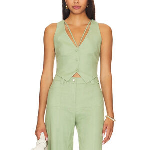Camila Coelho 'Matilde' Green Linen Open Back Vest Size S
